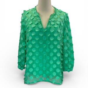Cato Womens Green Raised Polka Dot Textured Chiffon Top‎ Sheer Blouse L